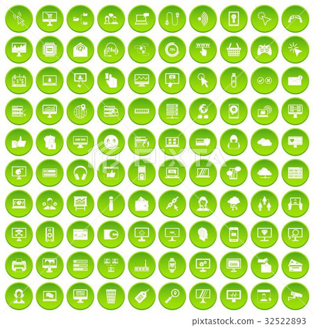 100 internet icons set green circle 32522893