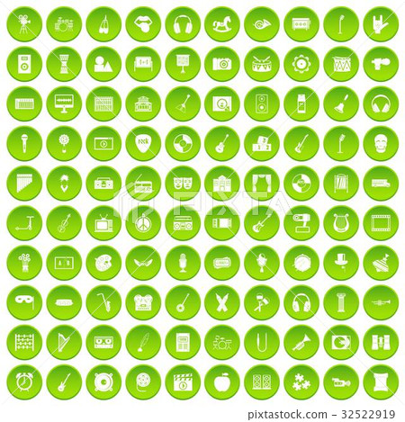 100 musical education icons set green circle 32522919
