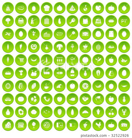 100 natural products icons set green circle 32522926