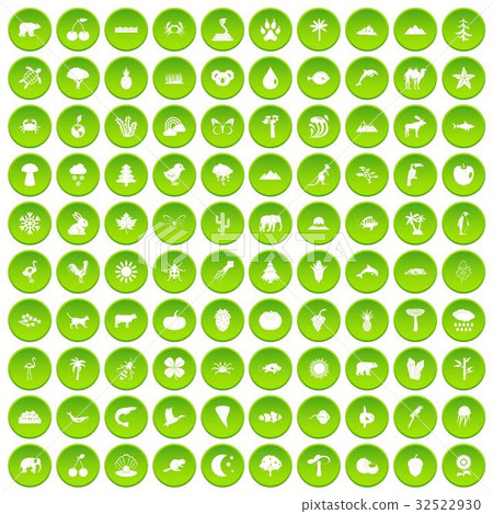 100 nature icons set green circle 100 nature icons set green circle 32522930