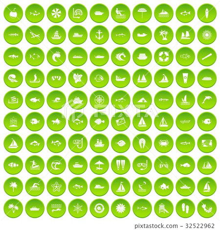 100 sea icons set green circle 32522962