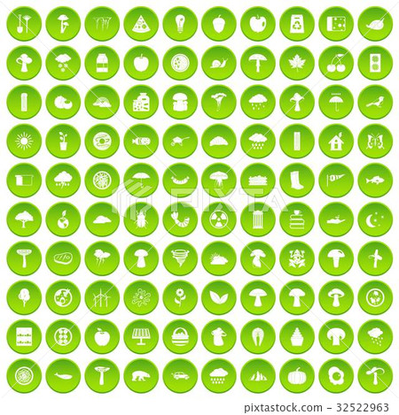 100 mushrooms icons set green circle 100 mushrooms icons set green circle 32522963