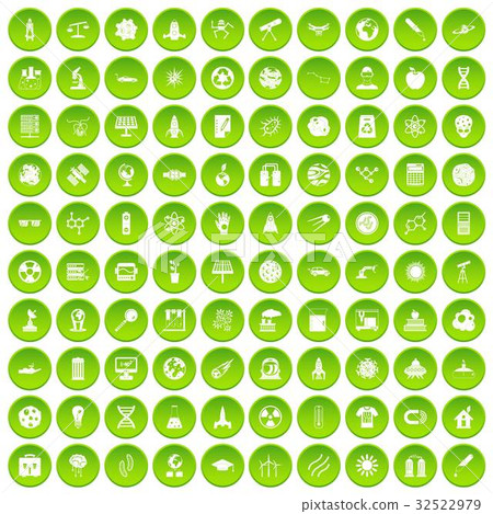 100 space technology icons set green circle 32522979