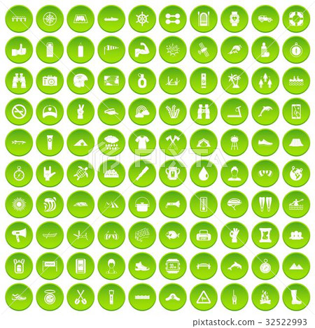 100 rafting icons set green circle 32522993