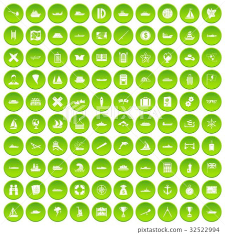 100 shipping icons set green circle 32522994