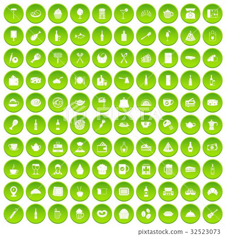 100 restaurant icons set green circle 100 restaurant icons set green circle 32523073