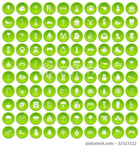 100 winter icons set green circle 100 winter icons set green circle 32523122