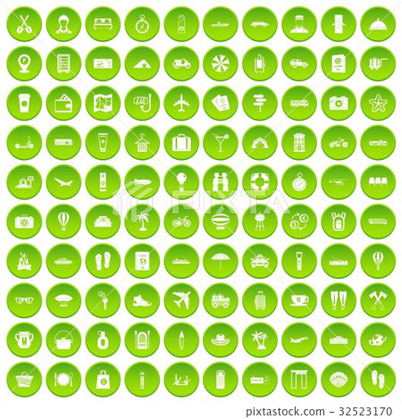 100 travel icons set green circle 32523170