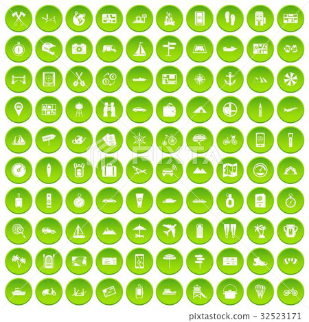 100 transportation icons set green circle 32523171