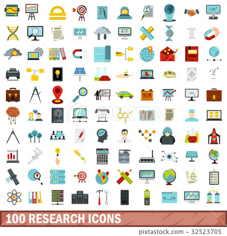 100 research icons set, flat style - Stock Illustration [32523705] - PIXTA
