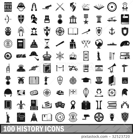 100 history icons set, simple style 32523720
