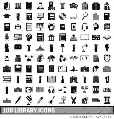 100 library icons set, simple style 100 library icons set, simple style 32523735