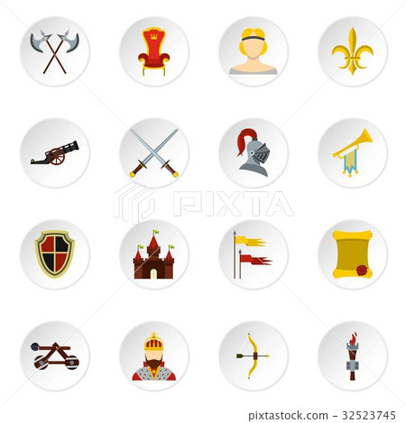 Knight icons set, flat style 32523745