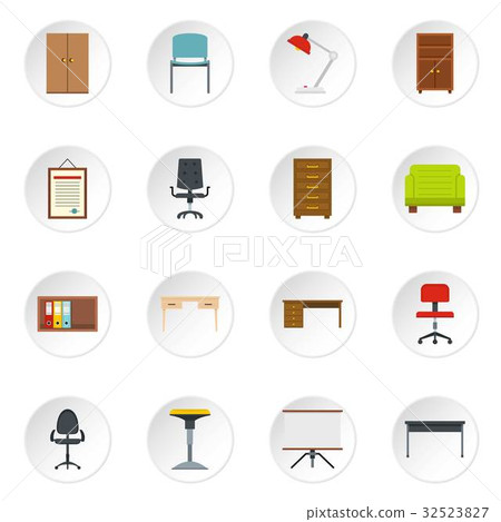 Office furniture icons set in flat style 32523827