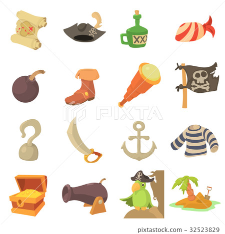 Pirate culture symbols icons set, cartoon style 32523829