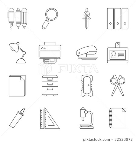 Stationery icons set, outline style Stationery icons set, outline style 32523872