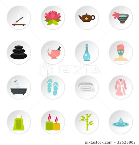 Spa treatments set flat icons 32523902