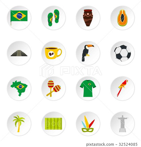 Brazil travel symbols icons set in flat style Brazil travel symbols icons set in flat style 32524085