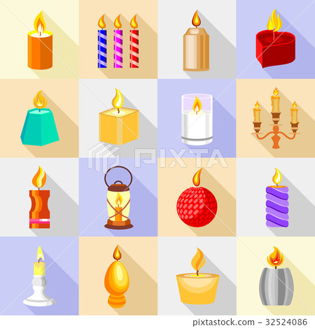Candle forms icons set flame light, flat style Candle forms icons set flame light, flat style 32524086