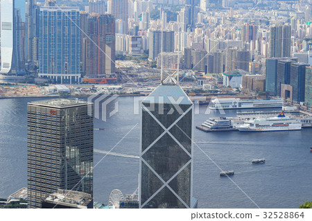 hk skyline panorama from across Victoria Peak. 32528864