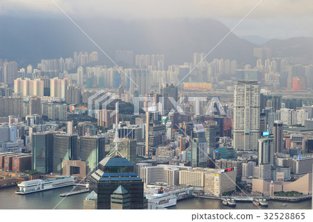 hk skyline panorama from across Victoria Peak. 32528865