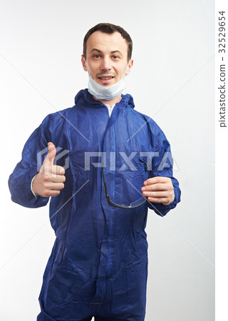 Young worker construction with thumb up 32529654
