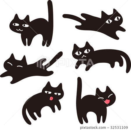 Simple Black Cat Illustration Set Stock Illustration