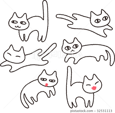 Simple White Cat Illustration Set Stock Illustration