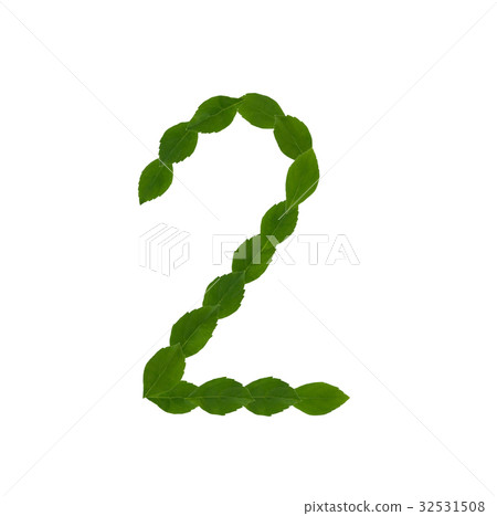 Number 2 made from green leaves  32531508