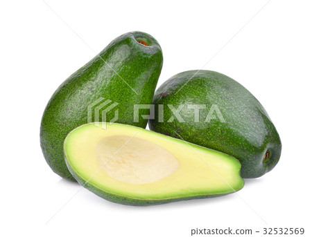 fresh whole and half avocado isolated on white  32532569