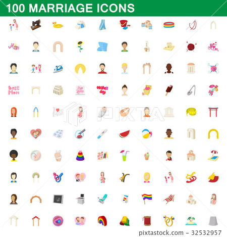 100 marriage icons set, cartoon style 32532957