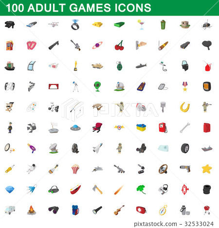 100 adult games icons set, cartoon style - Stock Illustration [32533024 ...