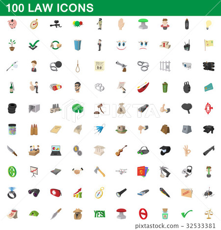 100 law icons set, cartoon style 100 law icons set, cartoon style 32533381