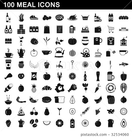 100 meal icons set, simple style 100 meal icons set, simple style 32534060