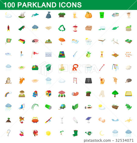 100 parkland icons set, cartoon style 32534071