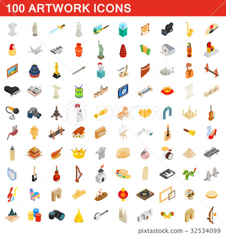 100 artwork icons set, isometric 3d style 100 artwork icons set, isometric 3d style 32534099