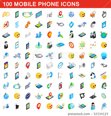 100 mobile phone icons set, isometric 3d style 100 mobile phone icons set, isometric 3d style 32534125