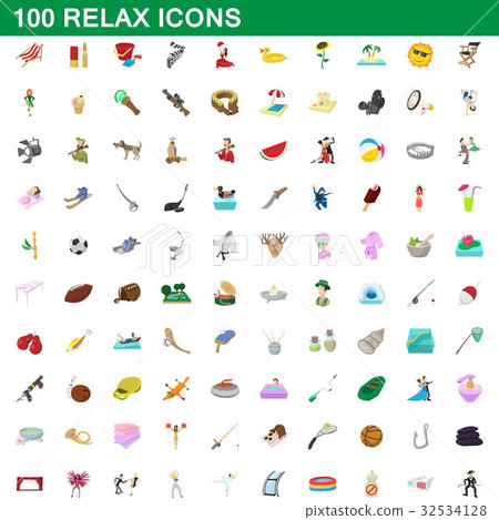 100 relax icons set, cartoon style 100 relax icons set, cartoon style 32534128