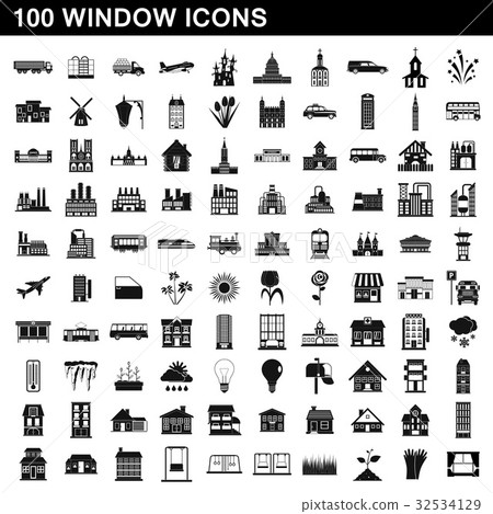 100 window icons set, simple style 32534129
