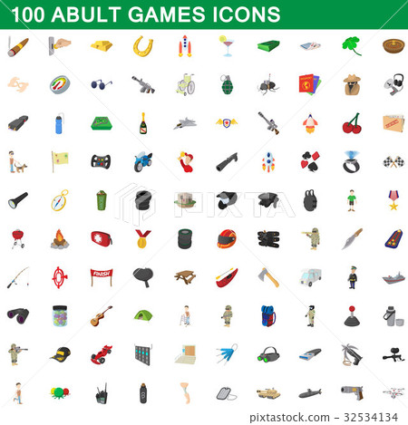 100 adult games icons set, cartoon style 32534134