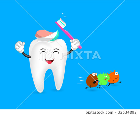 Cute cartoon tooth character holding toothbrush. Cute cartoon tooth character holding toothbrush. 32534892