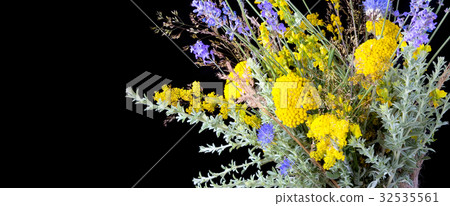 bouquet of fresh wildflowers on black background 32535561