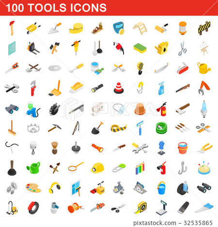 100 tools icons set, isometric 3d style 32535865