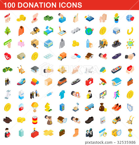 100 donation icons set, isometric 3d style 100 donation icons set, isometric 3d style 32535986