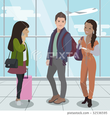 People travel by plane. Airport passengers. Vector 32536595