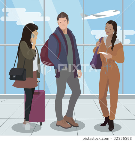 People travel by plane. Airport passengers. Vector 32536598