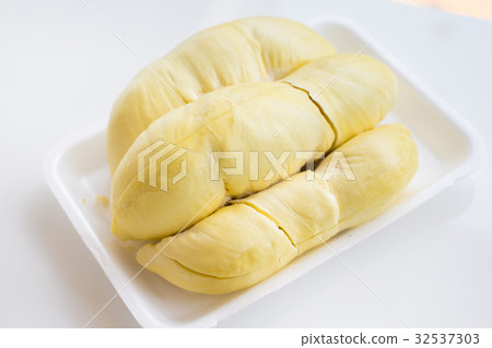 Peeled Durian fruit on white the King of Fruit 32537303