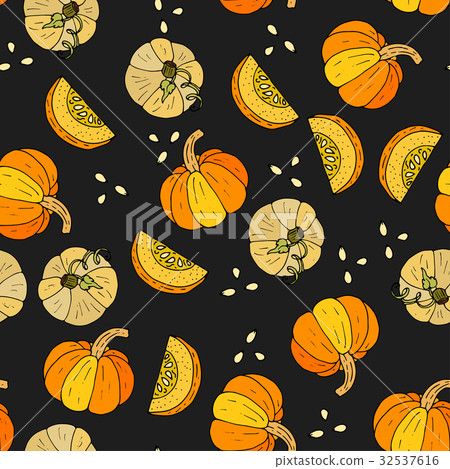 Seamless autumn vector pattern with pumpkins. - Stock Illustration ...