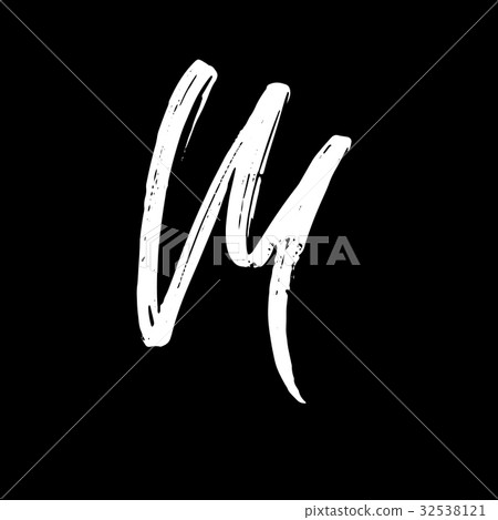 Letter M. Handwritten by dry brush. Rough strokes 32538121