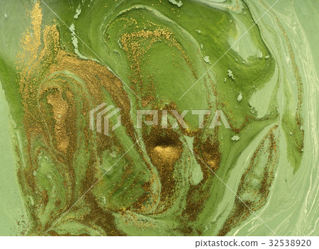 Marbled green and gold abstract background. Liquid Marbled green and gold abstract background. Liquid 32538920